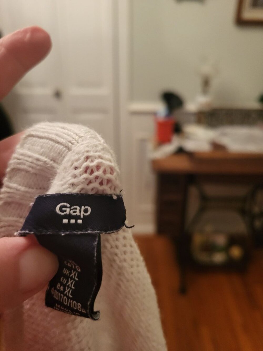 GAP White Open Knit Sweater XL Classic Minimal Neutral Coastal Preppy Layering - Picture 6 of 7